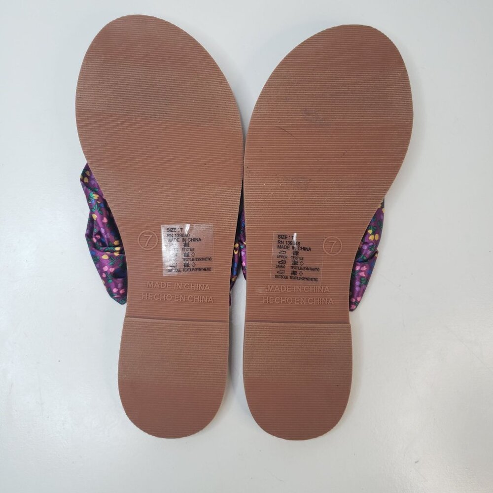 Matilda Jane Thong Sandals 7 Purple Floral Satin Open Toe Beach Flip Flop Slides - Picture 8 of 11